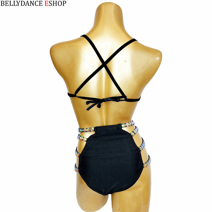 Samba Carnival Wire Bra And Panty Rainbow Stone Free Shipping Black and royal blue color BP036