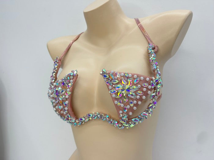 Samba Carnival Belly Wire Bra  and Panty Hand Beads Passista Pageant Cabaret Broadway Theater Mardi Gras,Vegas Showgirls C054