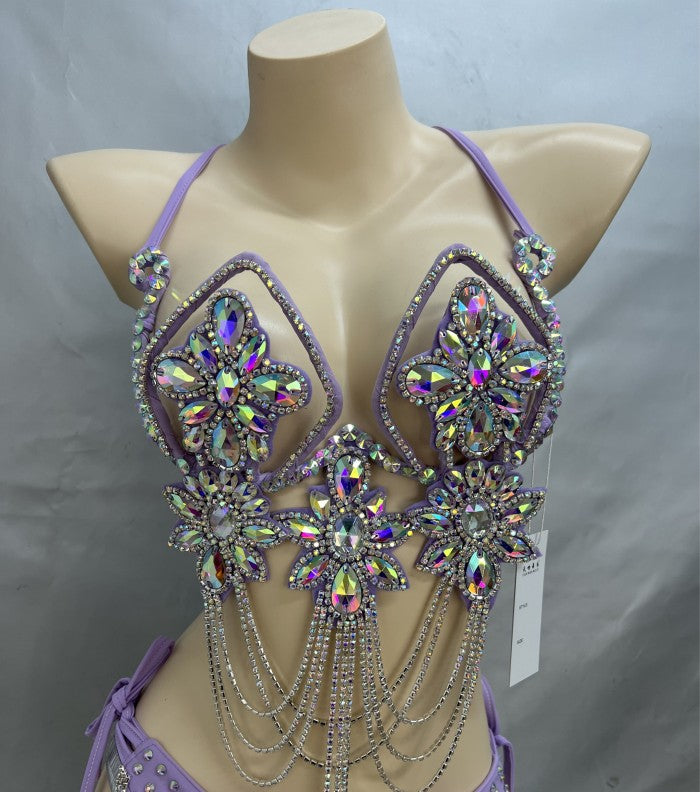 New Bra Handmade Sexy Samba Carnival Bra Stone Hollywood Women's Belly dancing Top WIRE BB026 Wire Bra
