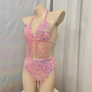 Samba Carnival Bikini And Panty Beads And Stone 2 color Handmade 2 piece BP042 For EDC Festival
