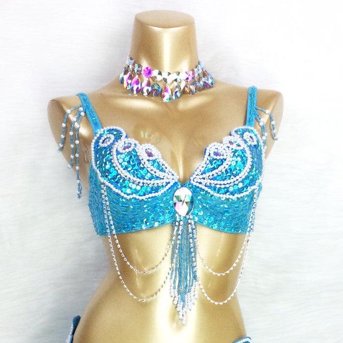 Sexy Women Beaded Sequins Belly Dance Costumes Bra Professional Belly Dancer Outfits Stage & Dance Carnival Tops BRA In USA Size  Bra2152