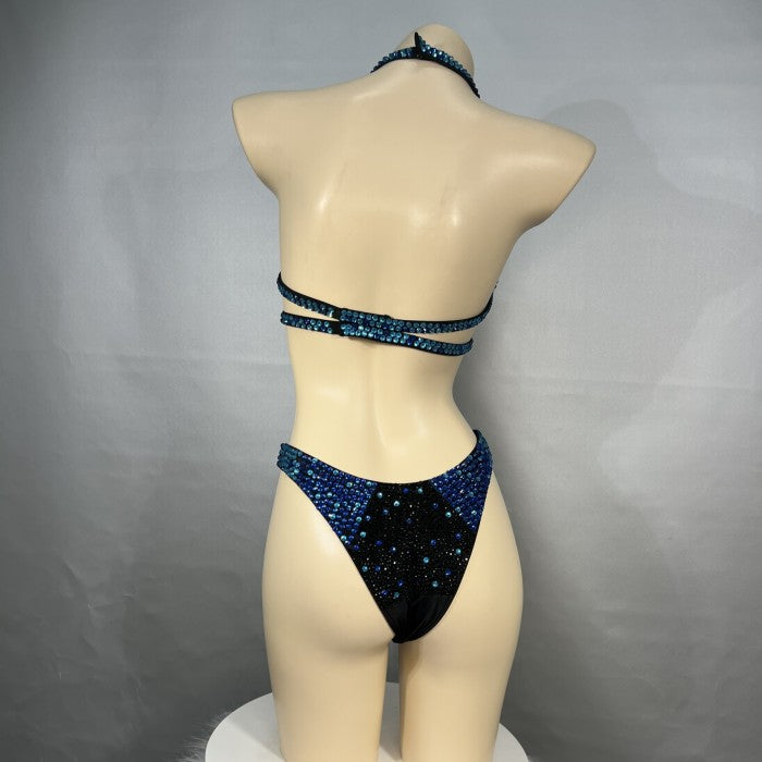 Samba Costumes Free Shipping Hand Made Beaded Dark Blue,silver and red 3 Color Bra and thong