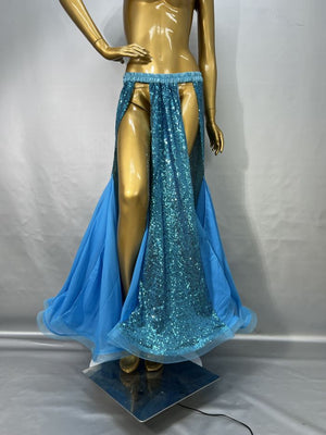 New Design Sequin Bellydancing Slit Long Skirts Sexy Belly Dance Dress Women Costume Training Dress Stage Performance Clothes