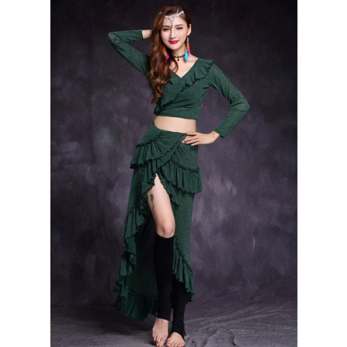 New belly dance costume Crop. Top+Long Skirt 2pc/set Suit for womens Performance suit Belly dance wear Training Clothing HY1157