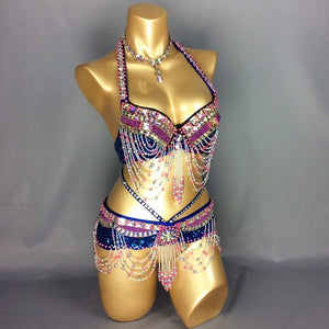New Women's beaded belly dance costume Halloween wear Bar+Belt 2pcs set ladies belly dance costumes Christmas party dancing wear TF1402