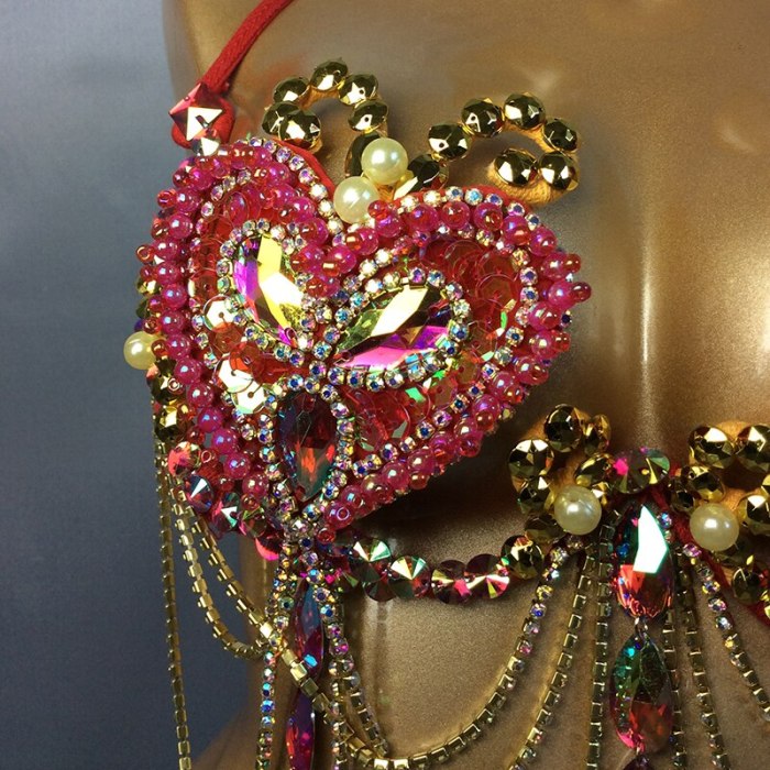 Samba Carnival Bra Rainbow Pink & RED Stone Belly dancing WIRE BRA FREE SHIPPING BB1721
