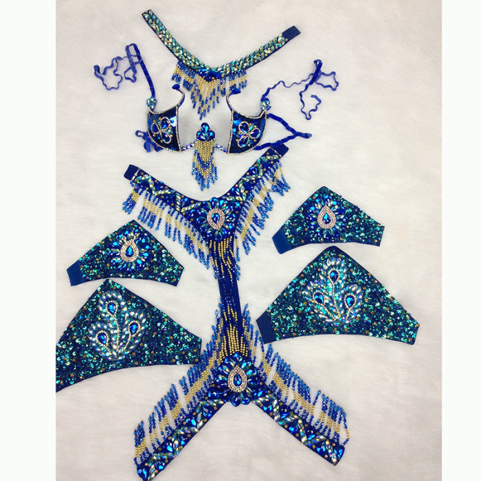 Sexy Samba Carnival Costumes Handmade Beaded Bra&Thong Set Women Outfit Belly Dance Clothes Nightclub Party Showgirl dance wear C022