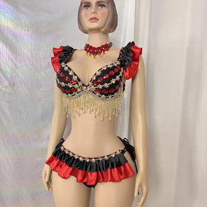New Style Handmade Bra And Panty Alice Samba Carnival Stones And Diamond For EDC Costumes Black/ Red Color