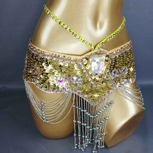 hot sale New style Women sequins Belly Dance Costume Hip Scarf Wrap bellydance Belt with tassel  beads waist chain BELT209-2
