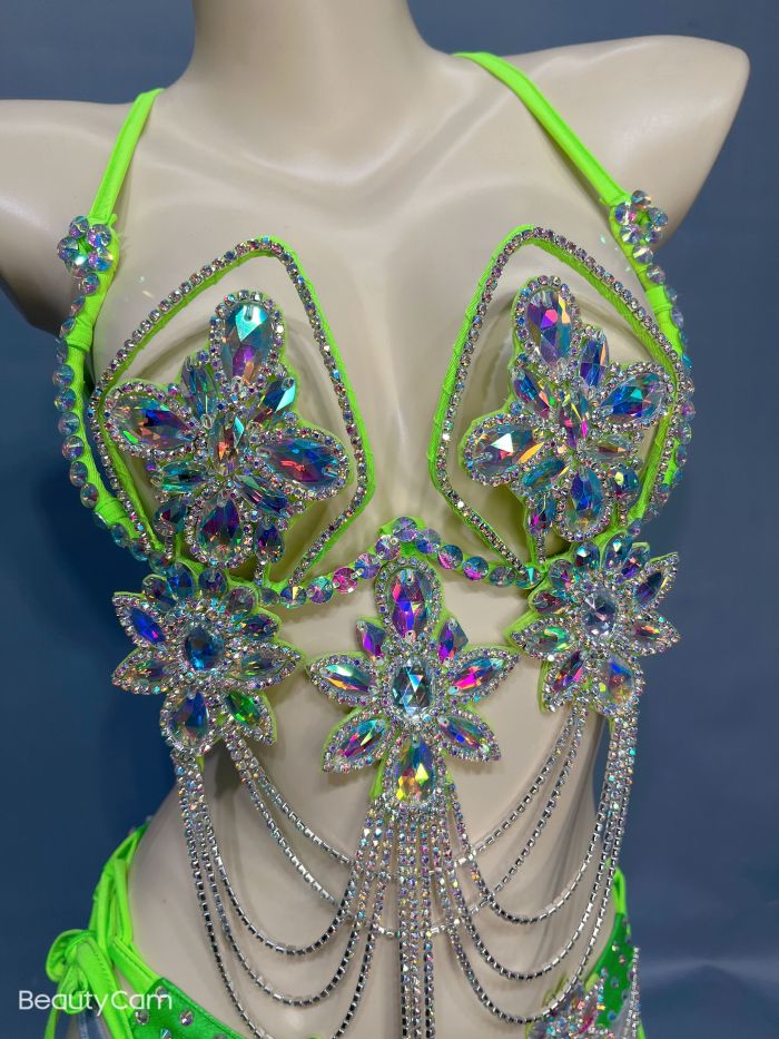 Samba Carnival Wire Bra & Panty & Belt Set Hand Made Belly Dancing Costume Outfit FREE SHIPPING CB026