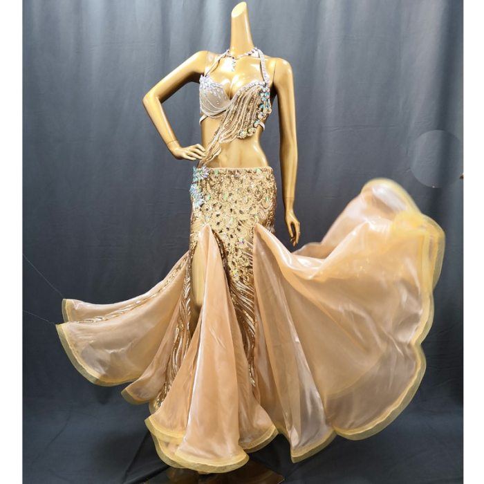 New Adult Women Stage Performance gorgeous Belly Dance Costume Bra Skirt 3Piece Set Handmade Beaded Performance Show Suit outfit  TF1903  (3PCS/SET ）