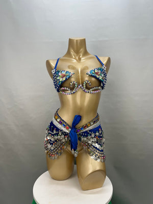 Samba Carnival Wire Bra & Belt Set Hand Made 4 Piece Belly dancing WIRE BRA + BELLY DANCE HIP scarves 320 piece coins