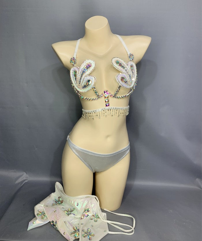 New Arrival Sexy Samba Carnival For Women Wire Bra,mini skirt and panty  stones Samba Suit C032
