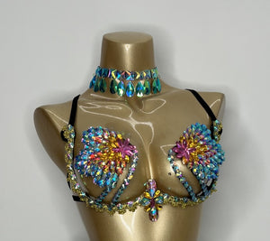 High Quality Sexy Samba Carnival Bra for Womens Rainbow Red Stone Belly dancing WIRE BRA