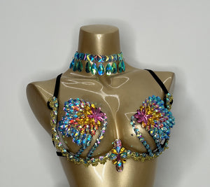 High Quality Sexy Samba Carnival Bra for Womens Rainbow Red Stone Belly dancing WIRE BRA