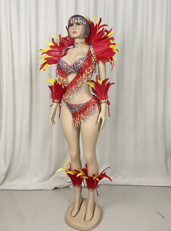 Samba Carnival  Bra And Panty With Feather Hand Beads Passista Pageant Cabaret Broadway Theater Mrdi Gras,Vegas Showgirl CF052