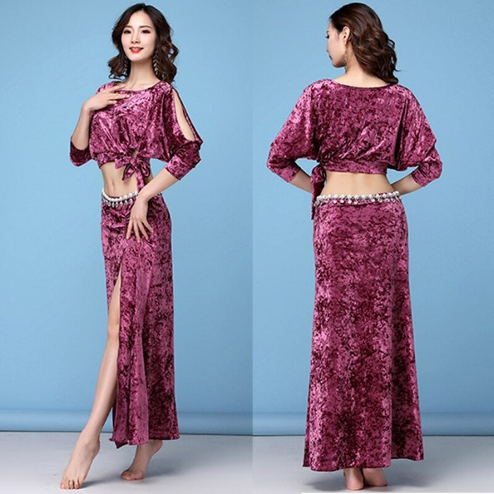 New Sexy Lady's Oriental Belly Dance Velvet Costume 2 Piece Set Bellydance Training Outfit Cothing Professional Belly Dance Wear HY1185