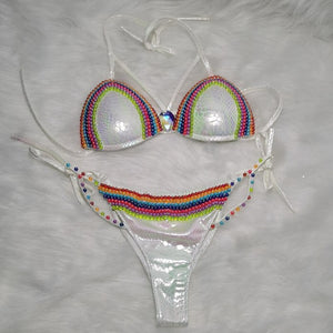 New Sexy Beading Sequined Summer Swimsuit Women 2 Pieces Bikini Shiny Swimsuit Set Monokini Swimwear Beachwear Bathing Suit