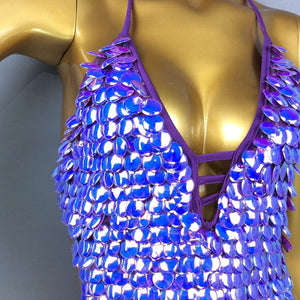 Female Bodysuit Sequins Sparkling Swimsuit latin Belly Dance Costume Dancer One-Piece Outfit Costume Stage Performance BS01 purple