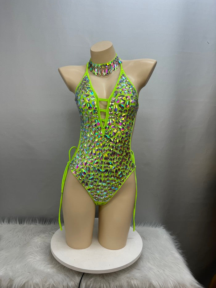 New Women Dancewear Color Stone Stage Costume Bodysuit Swimsuit One Piece Lady Bellydance Sexy Belly Dancing Costume Outfit