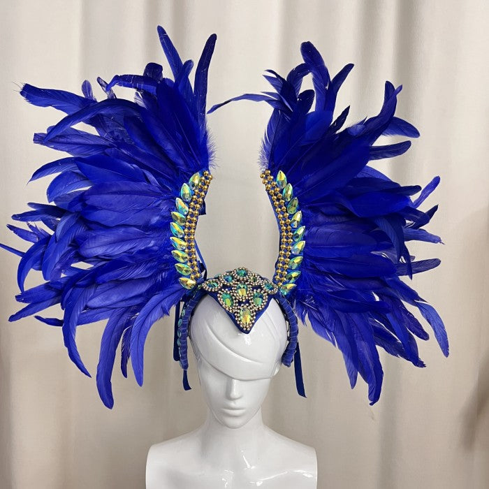 New Style Samba Carnival Feather Headpiece With Stones 3 layers feathers royal blue color