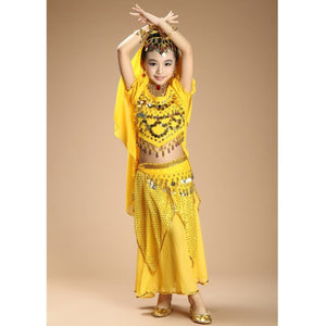 belly dance dancing silk 4piece(top+skirt+waist chain+veil) Girl's costumes belly dance costume indian fabrics 3305