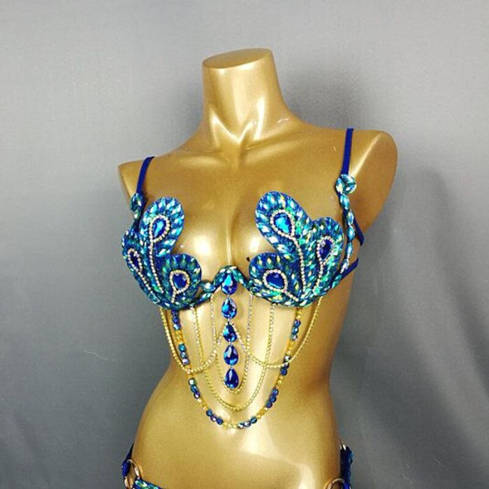 Samba Carnival Bra Rainbow Royal blue Stone Belly dancing WIRE BRA BB010