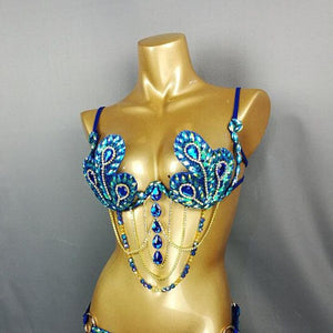 Samba Carnival Bra Rainbow Royal blue Stone Belly dancing WIRE BRA BB010