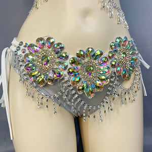 New Arrival Sexy Samba Carnival For Women Wire Bra & Belt Crystal Stones Samba Suit Outfit C033