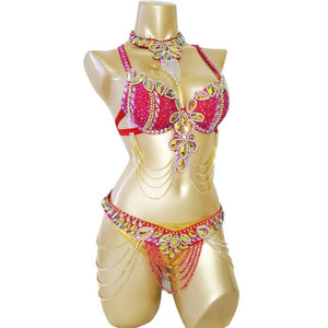 New Stage Wear Sexy Samba Carnival Handmade Belly Dance Costume Suit For Women Beaded Bra&Belt Set Party Rave Dancing Outfit C028