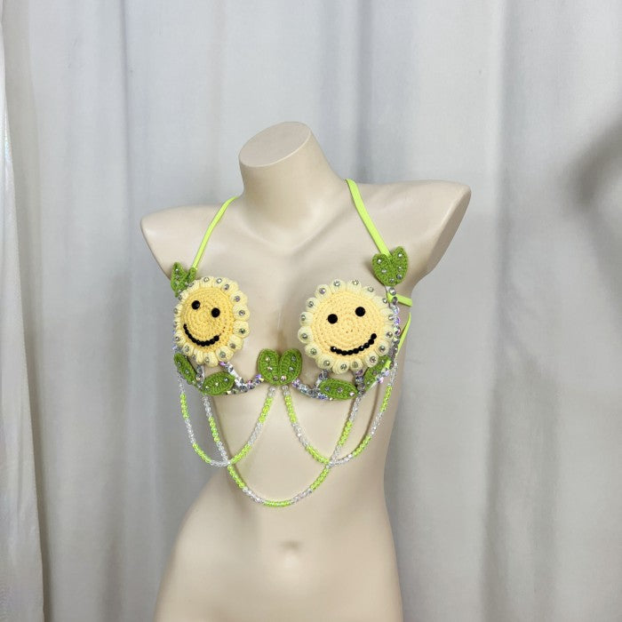 New Samba Carnival Handmade Wire Bra Smiling Sunflower Weaving Pattern For Party,EDC Carnival