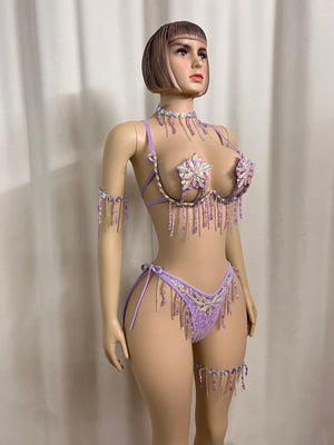 New Handmade Top Quality Samba Rio Carnival Wire Bra+Panty With Stone Sexy Belly Dancing Costume