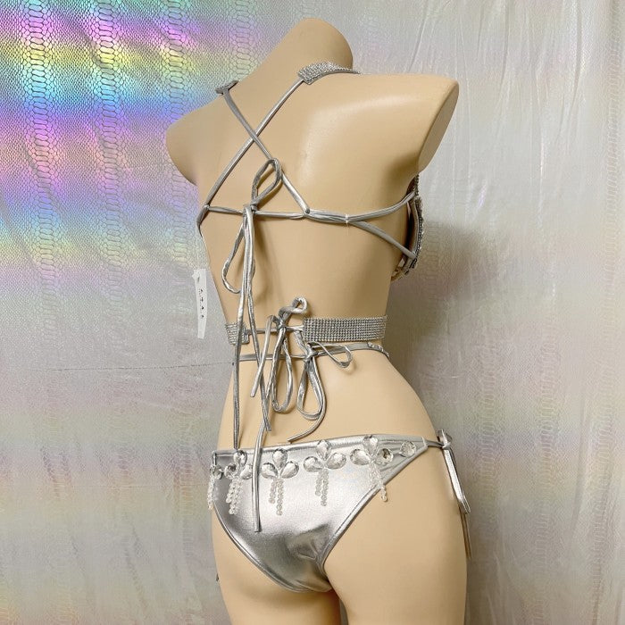 Samba Carnival Handmade Wire Bra And Bottom With Stones Silver Color For EDC Festival