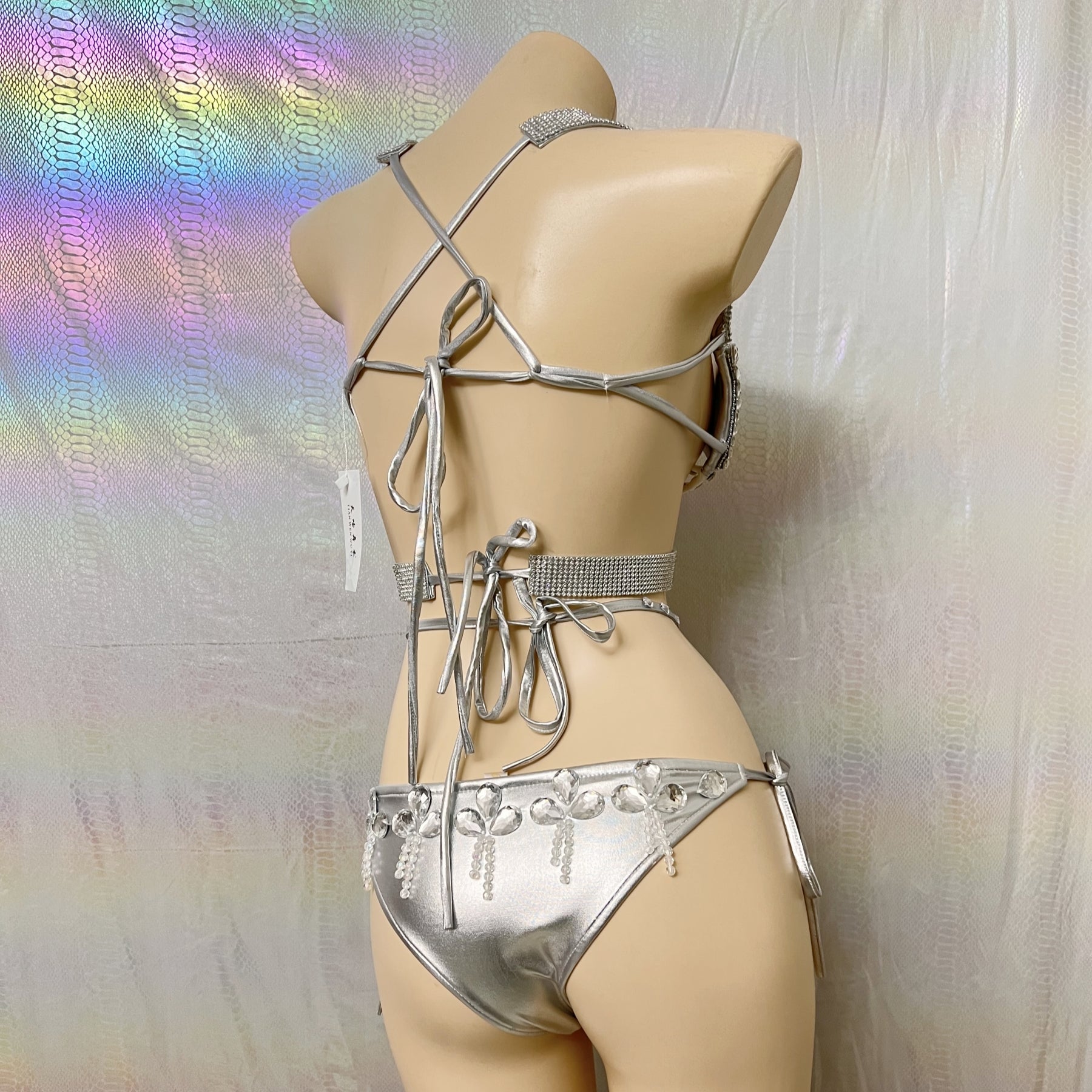 Samba Carnival Handmade Wire Bra And Bottom With Stones Silver Color For EDC Festival