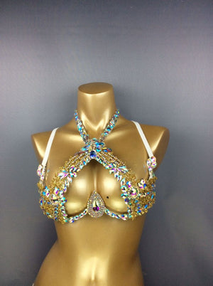 Samba Carnival Rave Festival Party Wire Bra Rainbow Stone