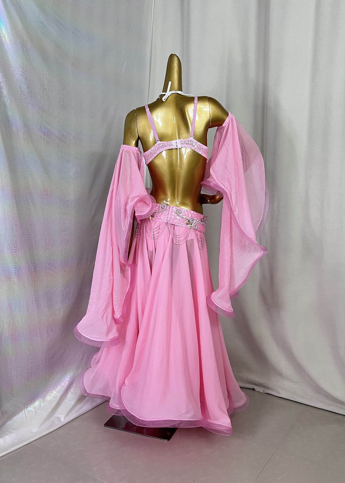 New Style Samba Carnival Handmade Belly Dance Costumes Pink Color Performance Costumes Bra Belt Skirt With Arm Sleeves 5 Piece/Set