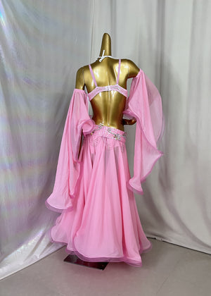 New Style Samba Carnival Handmade Belly Dance Costumes Pink Color Performance Costumes Bra Belt Skirt With Arm Sleeves 5 Piece/Set
