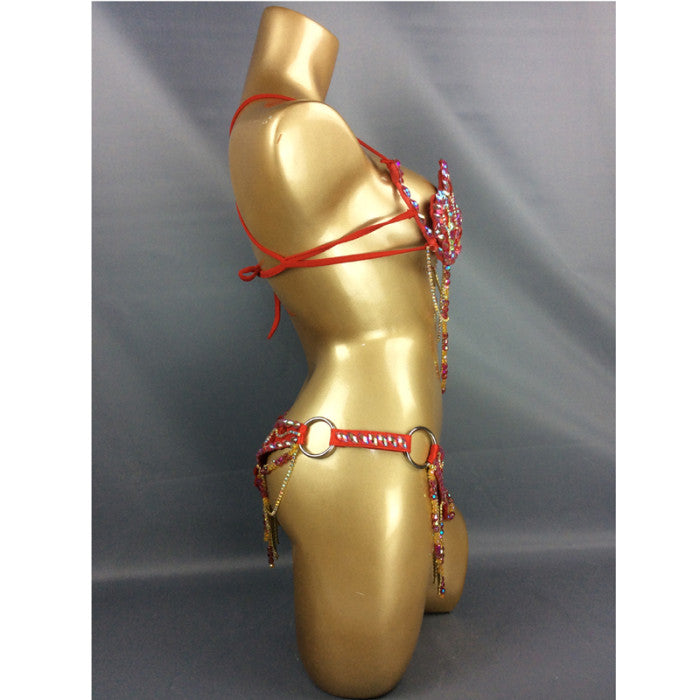 Samba Carnival Bra Belt Rainbow Stone C013-RYOAL BLUE & RED