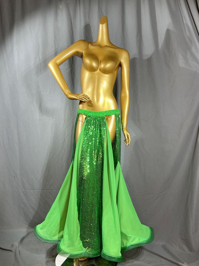 New Design Sequin Bellydancing Slit Long Skirts Sexy Belly Dance Dress Women Costume Training Dress Stage Performance Clothes