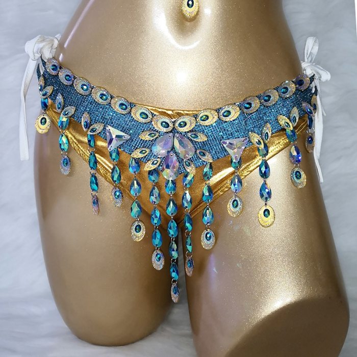 Samba Carnival Wire Bra & belt& Gold Panty Set Hand Made 3Piece Crystal Stone Belly dancing WIRE BRA C027