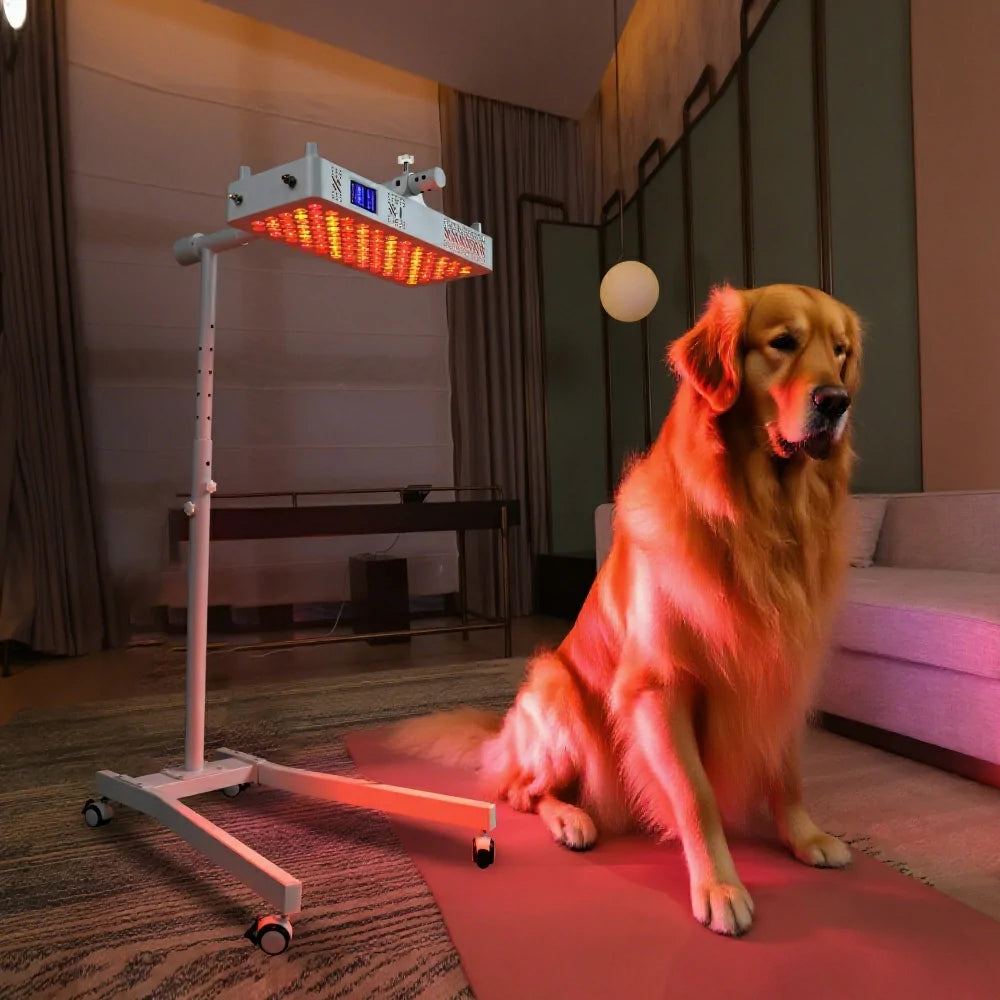 RL120 red light therapy panel shown with a pet