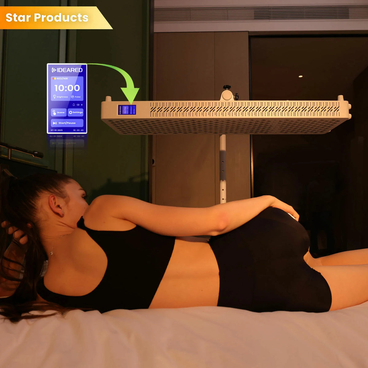 Person using the RL300MAX red light therapy panel
