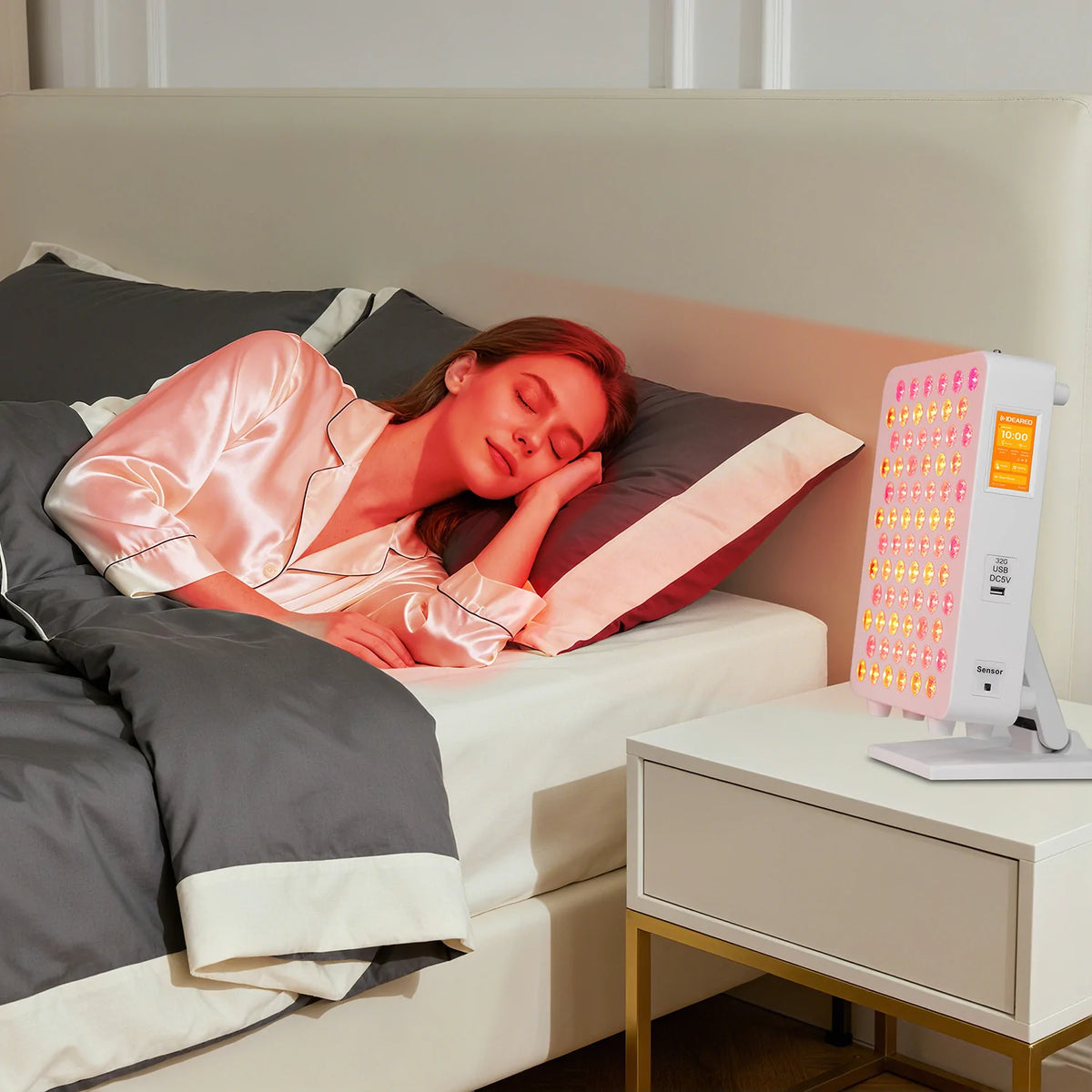 Person using the RLPRO100-X2 portable red light therapy panel