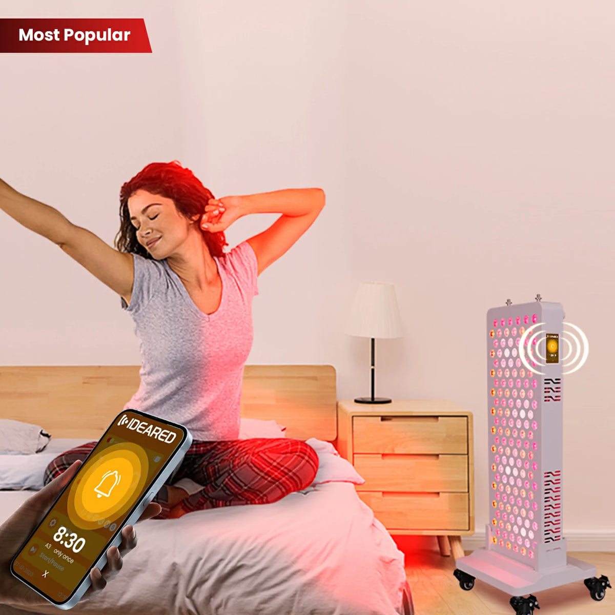 Person using the RLPRO200 red light therapy panel