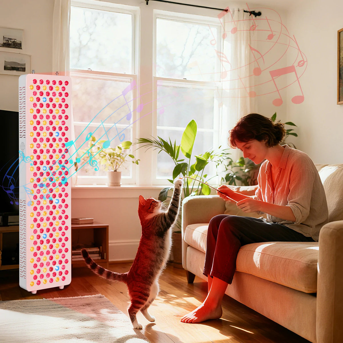 RLPRO300-X2 red light therapy panel shown with a pet