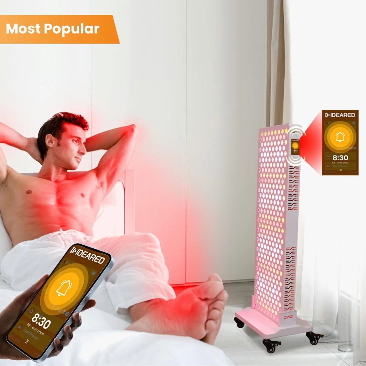 Person using the RLPRO300MAX red light therapy panel