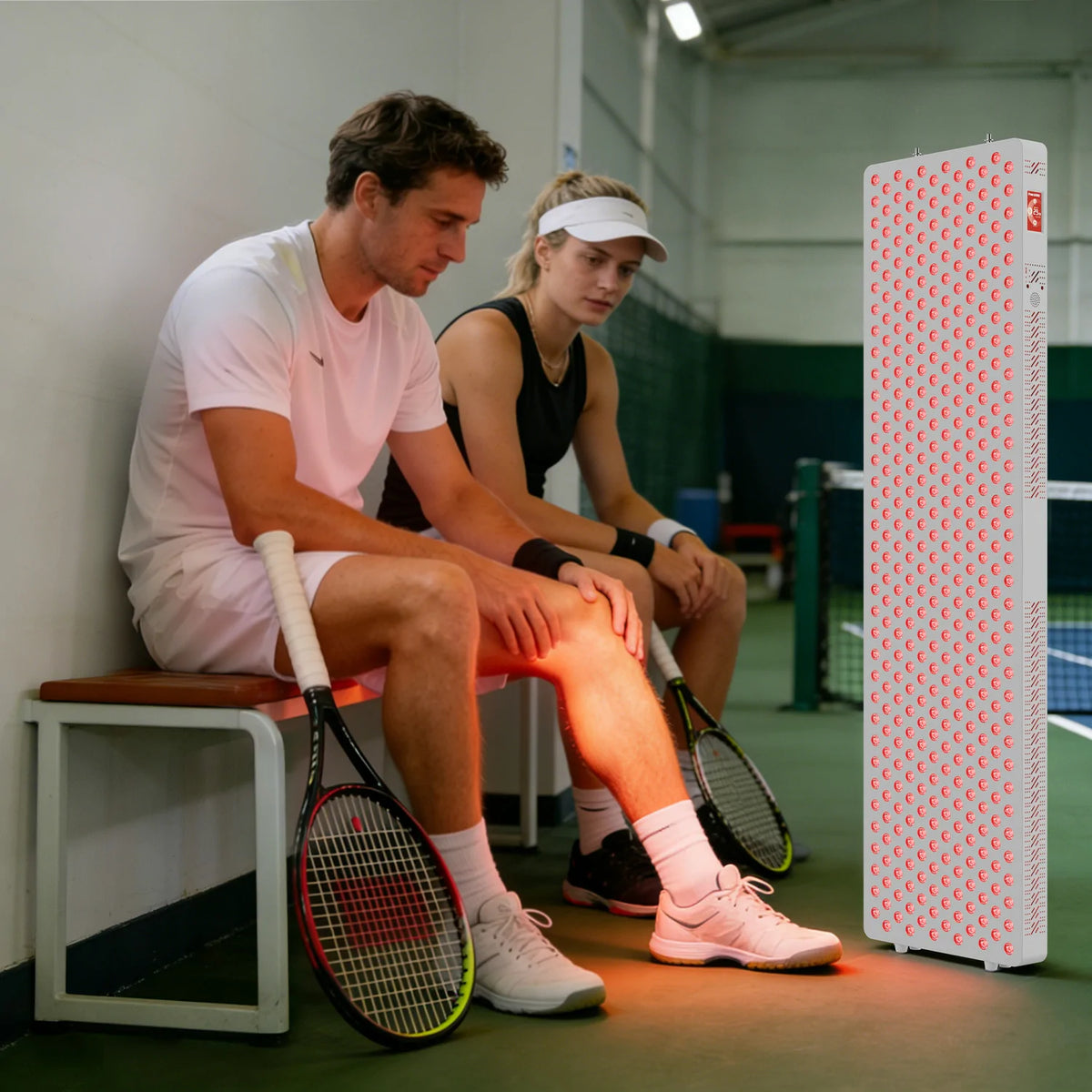 Person using the RLUltra450MAX red light therapy panel