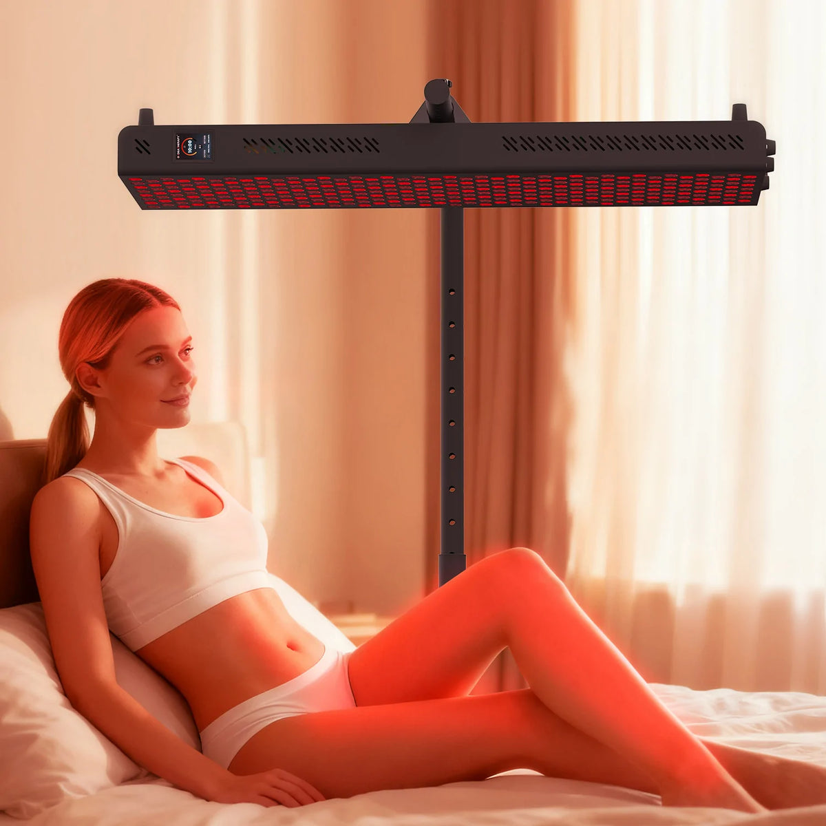 Person using the RTL300MAX-T red light therapy panel