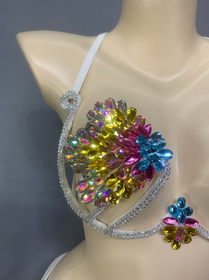 Dance Bra Top, Women's, Multi-Color, Beaded & Sequined, Belly Dance