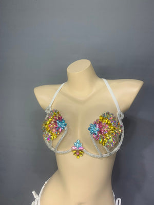 Dance Bra Top, Women's, Multi-Color, Beaded & Sequined, Belly Dance